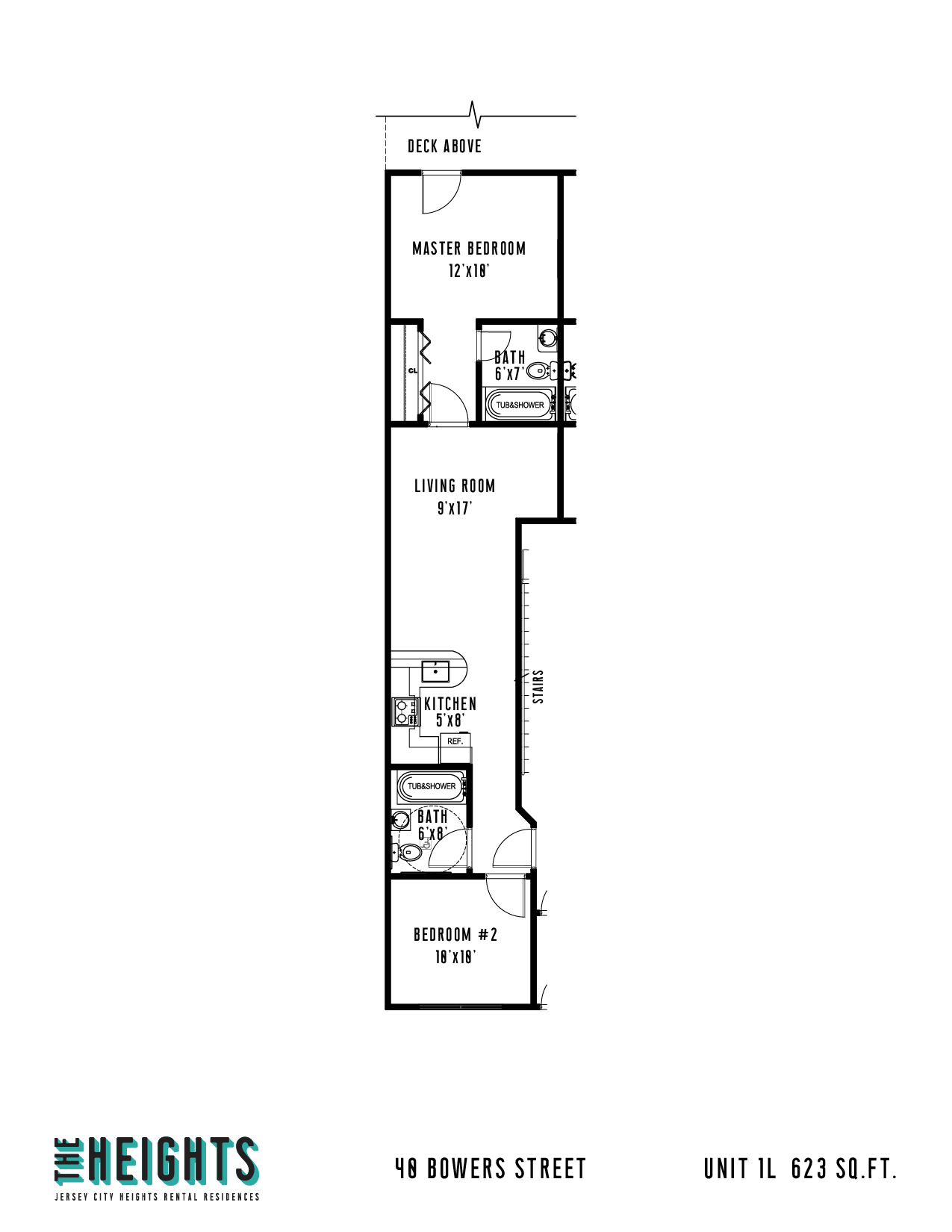 Floor plan for 2 beds, 2 baths, 623 sqft